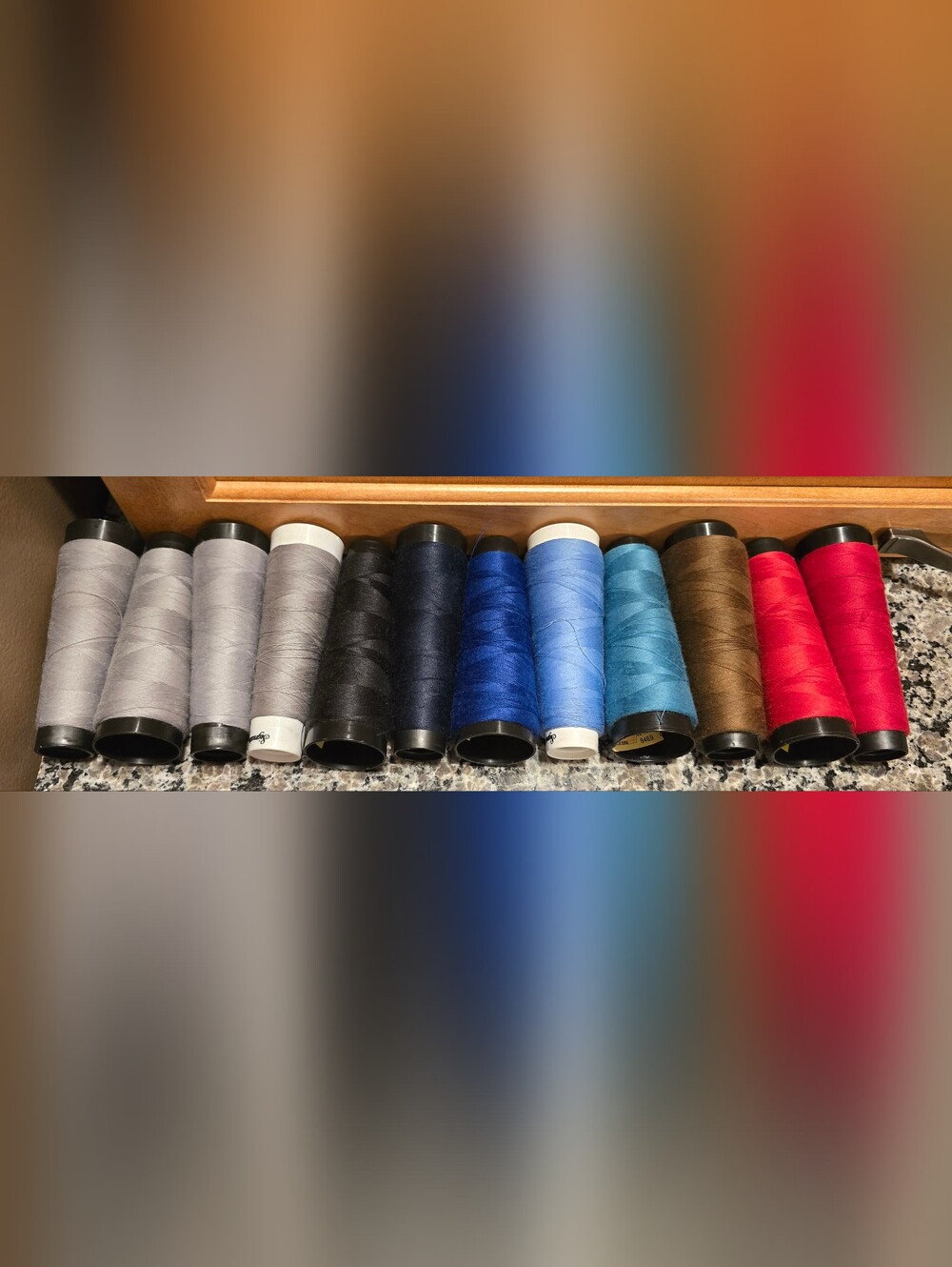 Bundle of Blue, Black, Brown, Gray & Red Sewing Thread Cones